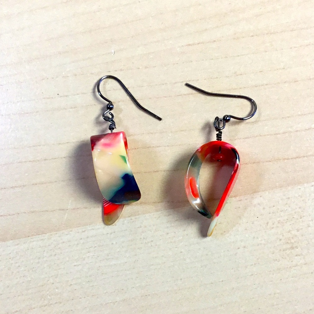 Vintage Multicolor Celluloid Guitar Thumb Pick Earrings